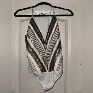 Express Sequin V-Neck Bodysuit NWT